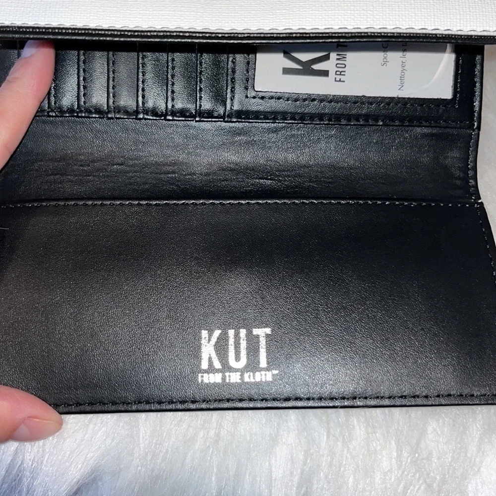 Black white striped Kut from the Kloth tri fold snap wallet like new